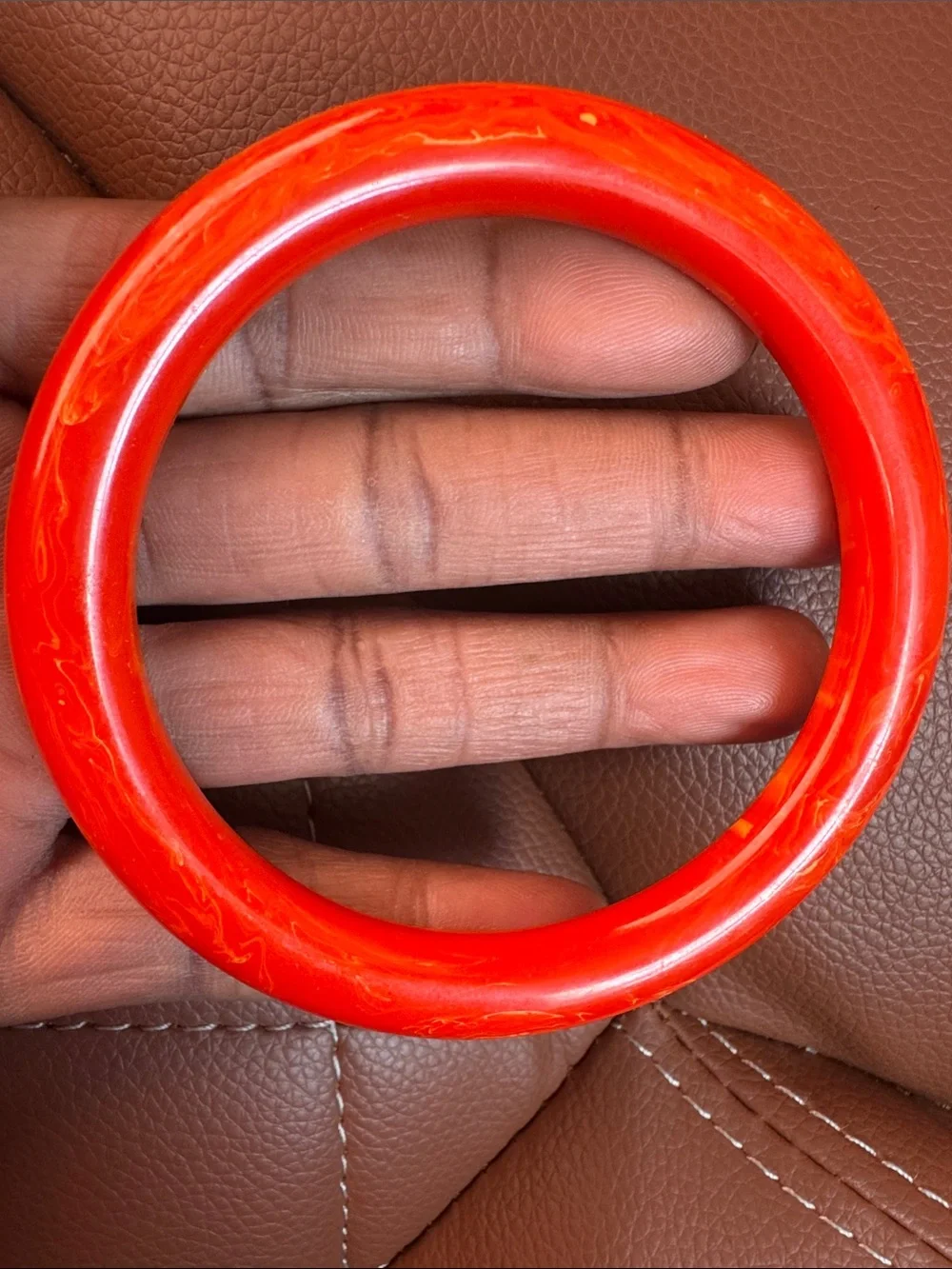 Red Orange Marbled Bakelite Cuff Bracelet